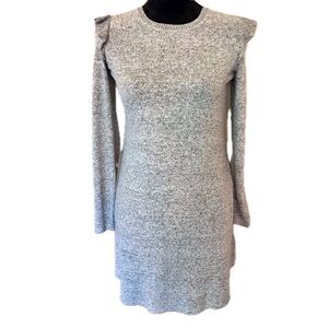 I.N. SAN FRANCISCO Dress Ruffle Shoulder Long Sleeve Heathered Gray Soft Sz M